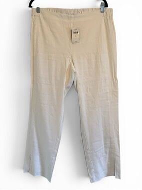NWT J. Jill White Linen Stretch Ankle-Length Pants with Hem Slits M